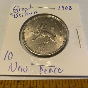 1968 Great Britain 10 New Pence Coin • Lion Design • Collectible UK Coin
